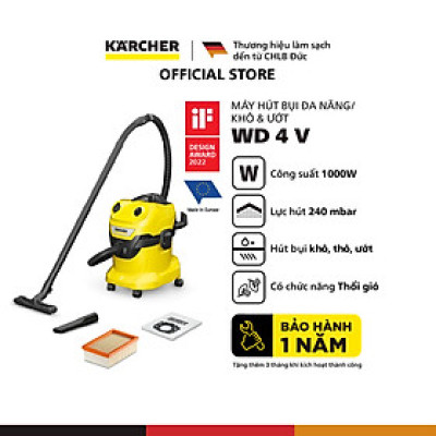 [Mới 2025] Máy hút bụi đa năng khô và ướt WD4V dành cho Karcher - Công suất 1000W - Bảo hành chính hãng 12 tháng - Hàng Chính Hãng