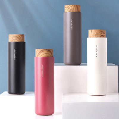 Bình giữ nhiệt Lock&Lock Flat 400ml màu đen LHC4227BLK - Hàng chính hãng, có khay lưới lọc trà, nắp nhựa kiểu gỗ - JoyMall