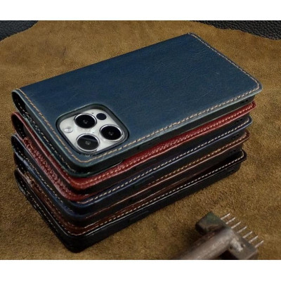 Bao Da cho Iphone 13 Pro Max Handmade Cổ Điển Da Bò Thật