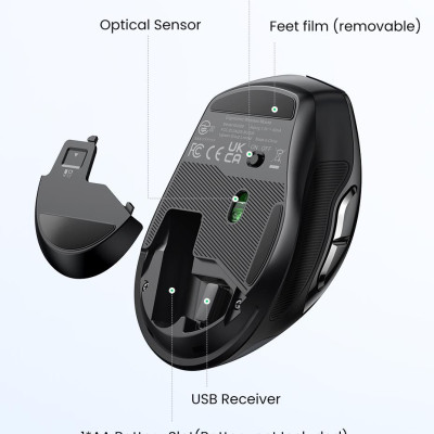 Ugreen UG15508MU006TK 4000DPI 6 nút điều chỉnh kiểu dáng Công thái học Màu Xanh Chuột bluetooth + 2.4ghz không dây Không kèm Pin AA - HÀNG CHÍNH HÃNG