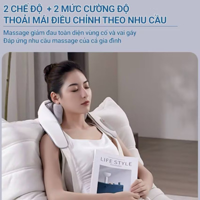 ￼Máy Massage cổ vai gáy Eazylife, nén nóng hồng ngoại 6D, Đai Mát Xa Đa Năng