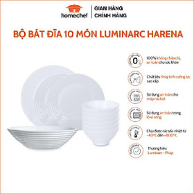Bộ bát đĩa thủy tinh 10 món Luminarc Harena HARENA10A, thủy tinh sạch, dùng an toàn lò vi sóng và máy rửa bát