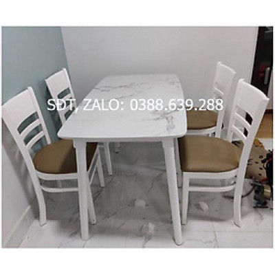 Bàn ghế ăn gỗ cao su (bàn 120cm chân tròn +4 ghế mango mặt nệm)