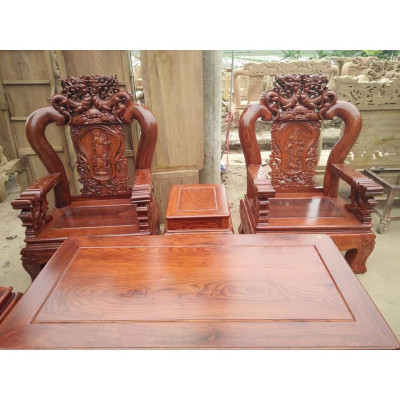 Bộ Bàn Ghế Đồng Kỵ Rồng Bát Tiên Gỗ Hương Vân