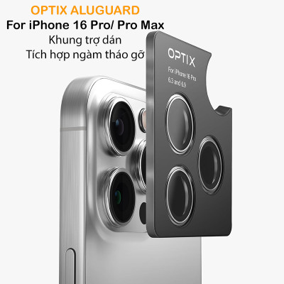 Kính Bảo Vệ Camera UNIQ OPTIX ALUGUARD Cho iPhone 16 Pro/ 16 Pro Max Khung Hợp Kim Nhôm Kính Cường Lực 9H Trong Suốt Hàng Chính Hãng