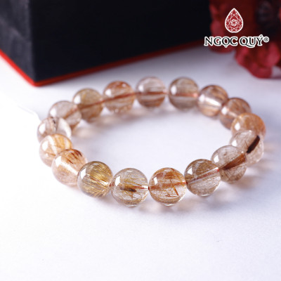 Vòng tay hạt trơn đá thạch anh tóc đỏ đồng trục 13mm mệnh hỏa, thổ - Ngọc Quý Gemstones