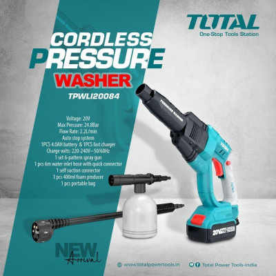 MÁY XỊT RỬA ÁP LỰC DÙNG PIN 20V/4.0AH (1 PIN 4.0AH , 1 SẠC NHANH) TOTAL TPWLI20084 - HÀNG CHÍNH HÃNG