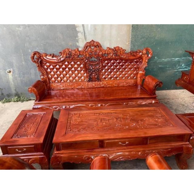 Bàn Ghế Luois Hoàng Gia gỗ Xà Cừ Đỏ