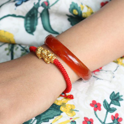 Vòng kết dây đỏ phối tỳ hưu mạ vàng 24k - Ngọc Qúy Gemstones