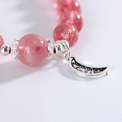 Vòng đôi đá thạch anh dâu phối charm trăng sao mệnh hỏa, thổ - Ngọc Quý Gemstones