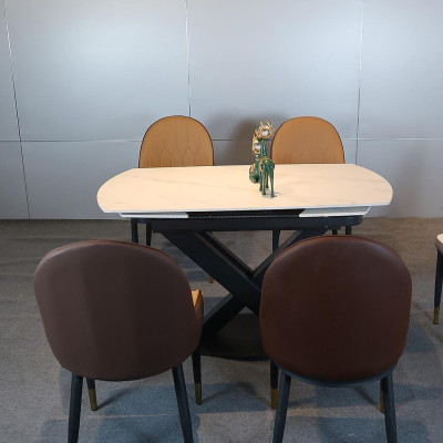 Bộ bàn ăn mặt đá phiến xoay thông minh kéo dài kết hợp ghế monet 