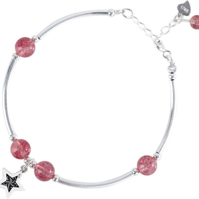 Vòng đôi đá thạch anh dâu phối charm trăng sao mệnh hỏa, thổ - Ngọc Quý Gemstones