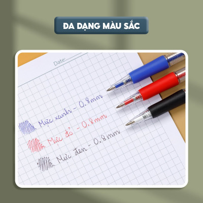 Combo 5/10/20 Bút bi Thiên Long TL-025  ngòi 0.8mm mực xanh đỏ đen có tấm đệm mềm giúp cầm êm tay và giảm trơn khi viết