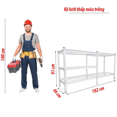 Kệ đa năng tấm lưới màu Trắng thấp CSPS 182cm Ngang x 46cm Rộng x 91cm Cao