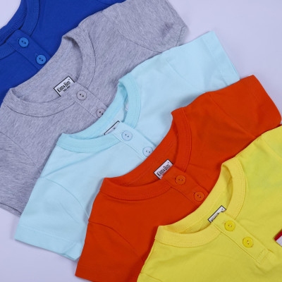 Bộ quần áo cổ trụ in sọc tay ngắn chất cotton mềm thoáng mát cho bé trai từ 3-12kg Kioo BT090