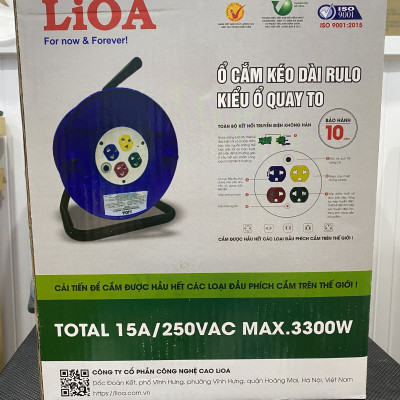 Ổ cắm kéo dài quay tay kiểu Rulo nhỏ LIOA QT20-2-15A 20m x 2 15A (mẫu mới 2022) - Hàng chính hãng