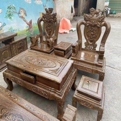 Bàn Ghế Nghê Phượng Gỗ Mun Đuôi Công