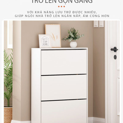 Tủ giày thông minh 3 cánh lật tiết kiệm diện tích gỗ mdf phủ melamin chống xước thương hiệu IGA - Gp20