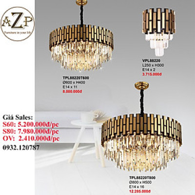 ĐÈN THẢ TRẦN PHA LÊ / ĐÈN THÔNG TẦNG TRANG TRÍ PHÒNG KHÁCH / PHÒNG NGỦ / CẦU THANG / KHÔNG GIAN SANG TRỌNG AZP-88220 phong cách đương đại, hàng nhập khẩu AZP