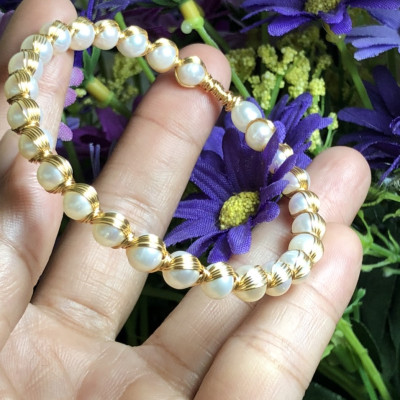 Vòng tay ngọc trai nuôi kết hợp cùng bạc ta xi vàng 24k