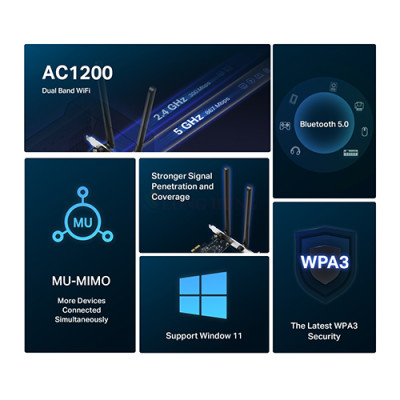 Card mạng PCIe Wifi Mercusys Bluetooth AC1200 MA30E - Hàng chính hãng