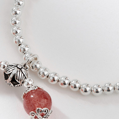 Vòng 2 line đá thạch anh dâu phối charm bạc mệnh hỏa, thổ - Ngọc Quý Gemstones