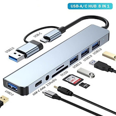 Bộ Chuyển Đổi Hub USB C Hub 8 Trong 1 Type C 3.1 Sang USB 3.0/ Type C/ Đọc Thẻ SD / TF Cho MacBook Notebook Laptop Máy Tính - Hàng Nhập Khẩu