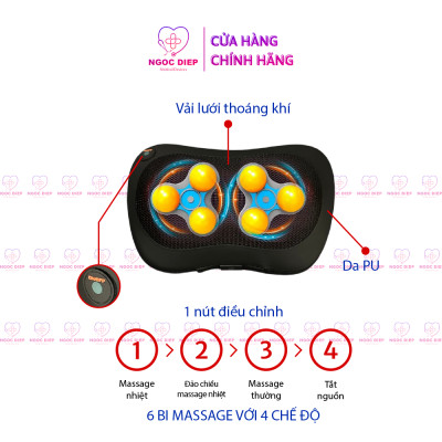 Gối Massage Nhiệt Hồng Ngoại OROMI ORM-755 - 6 Bóng xoay - Mát xa Cổ Vai Gáy, Thắt Lưng