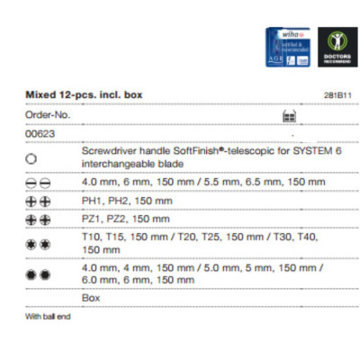 Bộ tua vít thay đổi đầu đa năng Wiha 00623
