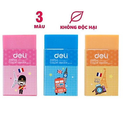 Set 3 gôm tẩy hình vẽ hoạt hình Deli W27950 / W27956 - Gôm tẩy màu Deli 27950 / 27956