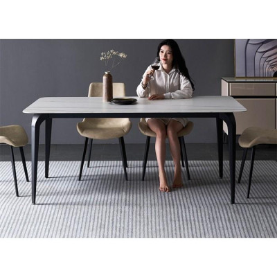 Bàn ăn mặt đá tối giản phong cách Ý - Bàn ăn vân mây đen trắng 140*80cm LUX-BGA09