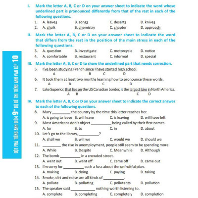Đột Phá Điểm 9+ Tiếng Anh - Bộ Đề Thi Tiếng Anh Vào Lớp 10 - Có Đáp Án
