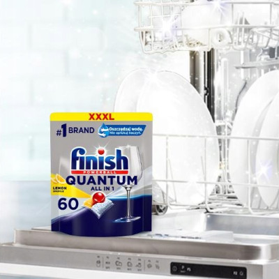 Viên rửa chén bát Finish Quantum All in 1 hương chanh 60 viên- Đức