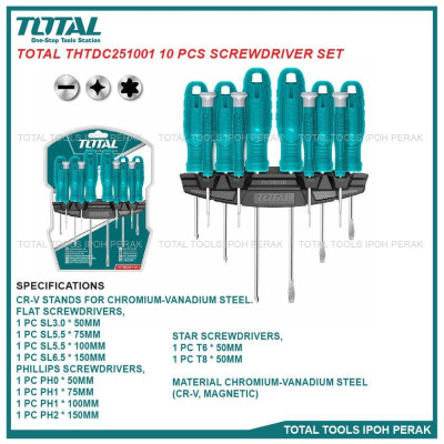 BỘ 10 TUA VÍT DẸP, BAKE, SAO VÀ TUA VÍT CHUẨN TOTAL THTDC251001 - HÀNG CHÍNH HÃNG
