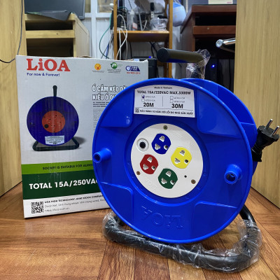 Ổ cắm kéo dài quay tay kiểu Rulo nhỏ LIOA QT20-2-15A 20m x 2 15A (mẫu mới 2022) - Hàng chính hãng