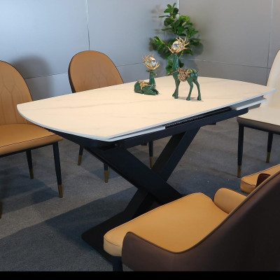 Bộ bàn ăn mặt đá phiến xoay thông minh kéo dài kết hợp ghế monet 