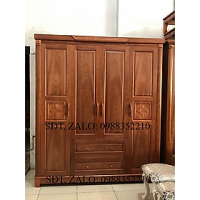 Tủ quần áo xoan đào hoa thị 4 cánh