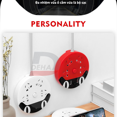 Ổ cắm kéo dài đa năng kèm nguồn USB sạc điện thoại hình mèo dễ thương, có kệ để điện thoại nhỏ gọn tiện dụng