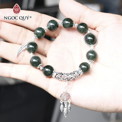 Vòng tay đá thạch anh tóc xanh phối dream catcher size hạt 11mm mệnh hỏa, mộc - Ngọc Quý Gemstones