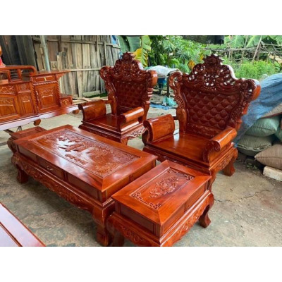 Bàn Ghế Luois Hoàng Gia gỗ Xà Cừ Đỏ