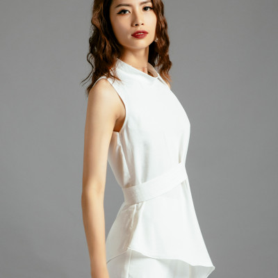 Áo Kiểu Peplum Áo Lệch Tà Thời trang thiết kế Hity TOP118 (Trắng Kim Cương)