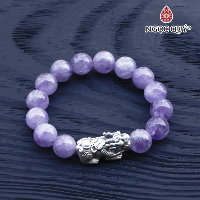 Vòng thạch anh tím ngọc lavender amethyst phối tỳ hưu bạc hạt 12mm mệnh hỏa. thổ - Ngọc Quý Gemstones