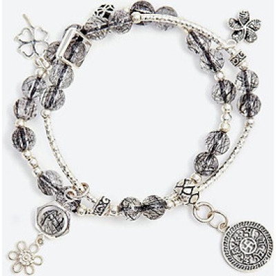 Vòng tay đôi thạch anh tóc đen phối bạc Ngọc Quý Gemstones