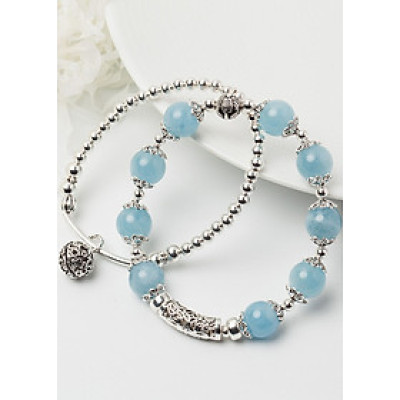 Vòng 2 line đá Aquamarine phối charm bạc size hạt 10mm mệnh thủy, mộc - Ngọc Quý Gemstones