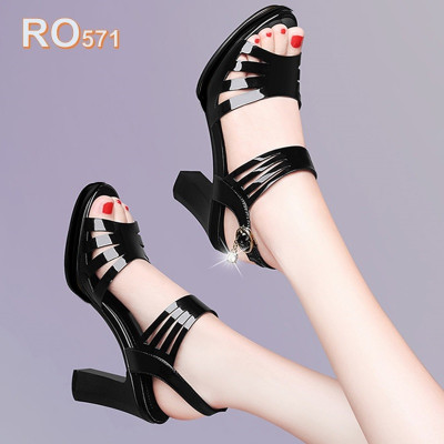 Giày sandal nữ cao gót 8 phân hàng hiệu rosata hai màu đen chì thời trang cao cấp ro571