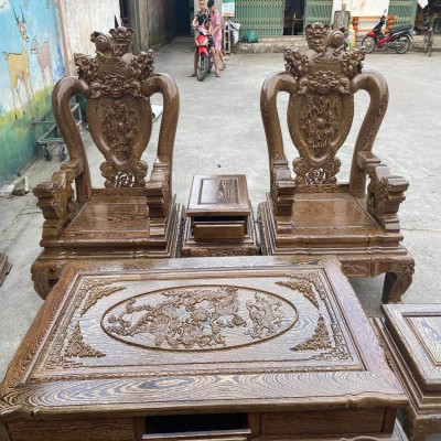 Bàn Ghế Nghê Phượng Gỗ Mun Đuôi Công