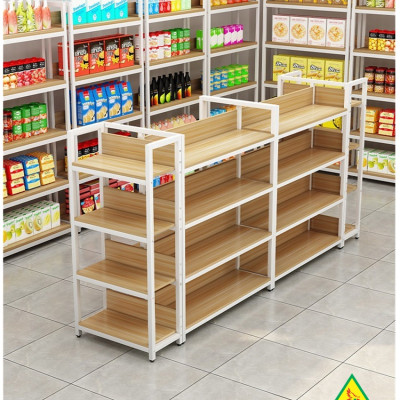 Kệ trưng bày sản phẩm, hàng hóa , kệ trang trí khung sắt mặt gỗ KST402 - Nội thất lắp ráp Viễn Đông Adv