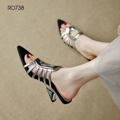 Dép nữ quai ngang, mũi nhọn, đế cách điệu ROSATA RO738 - 5p - Đen, Nâu - BKSTORE