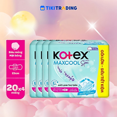 Combo 4 gói băng vệ sinh Kotex Maxcool French Spa Siêu mỏng cánh 23cm(20M/gói)