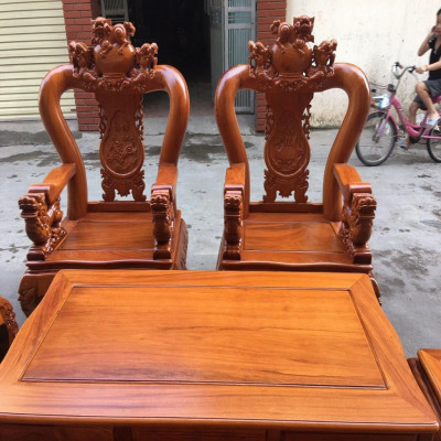 Bộ bàn ghế Tam Sư Nghê Ba Đầu gỗ Gõ Đỏ